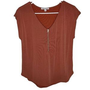 3 for $30 Green Envelope Orange Quarter Zip Short Sleeve Loose Fit Blouse Top